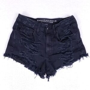 American Eagle Vintage Hi-Rise Festival Distressed Black Denim Shorts Size 6